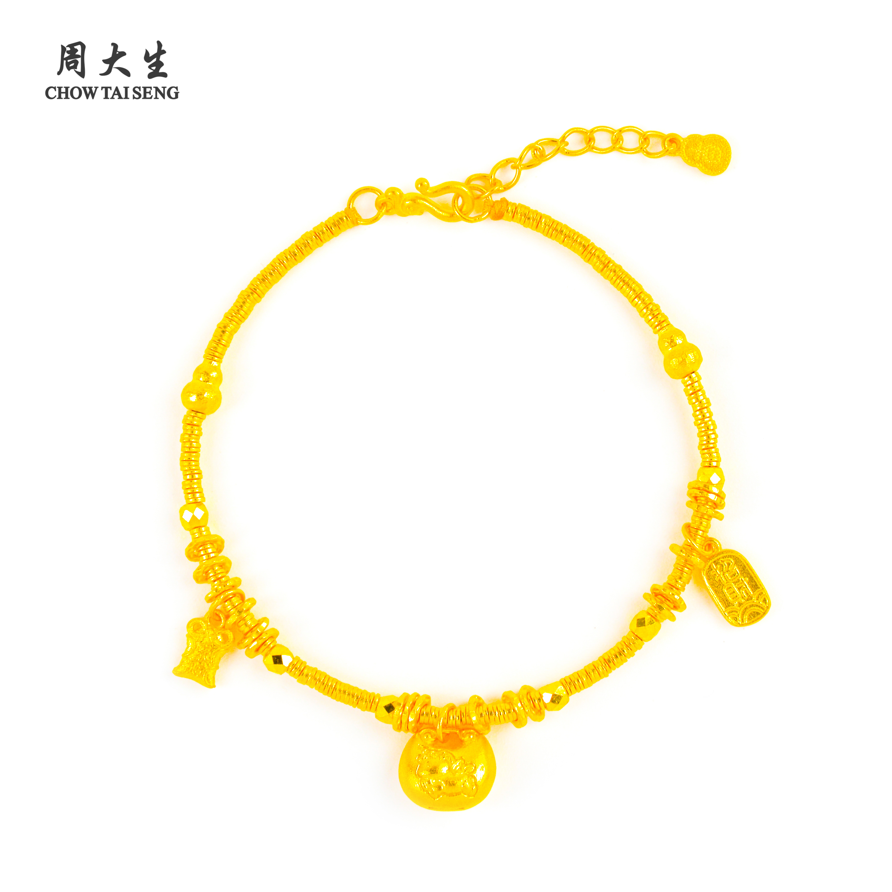 Chow Tai Seng/周大生足金马上有福盘缠金手链古法黄金生日礼物