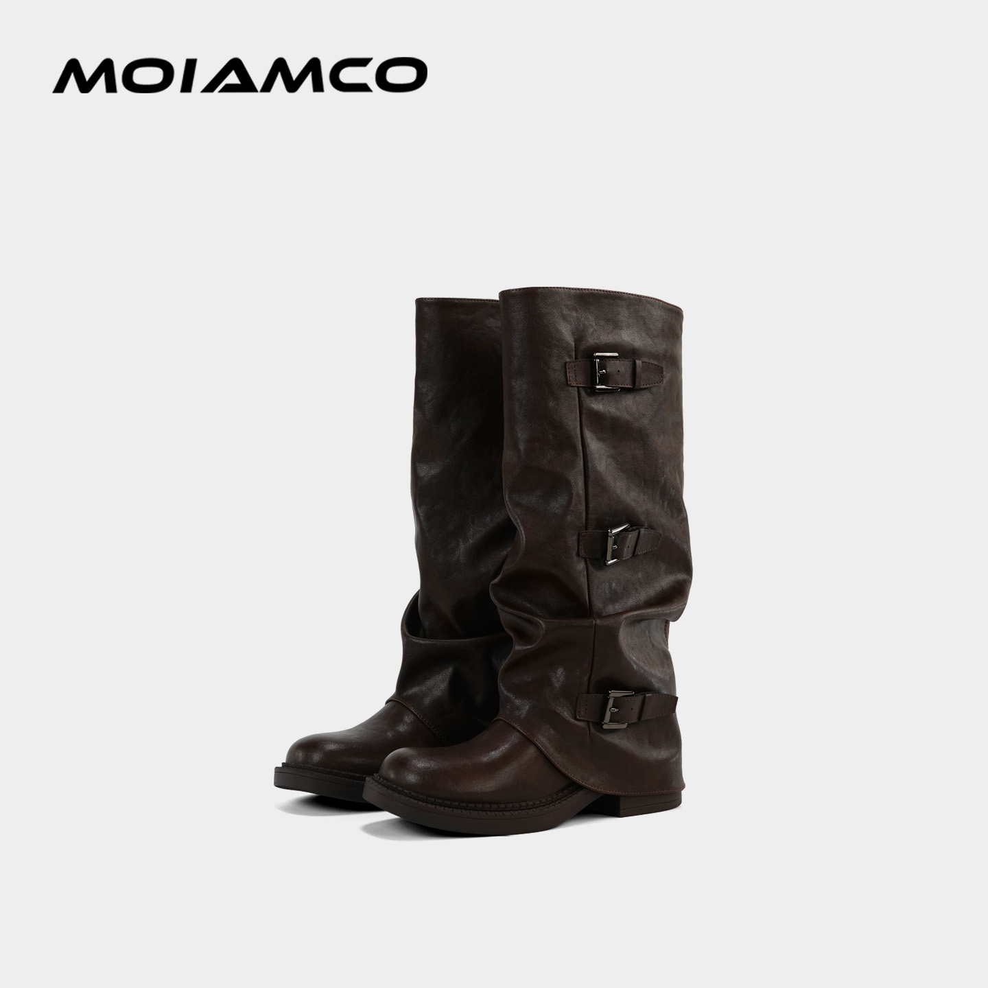 Molamco西部牛仔长筒靴子女扣带推推裤管靴8708-91