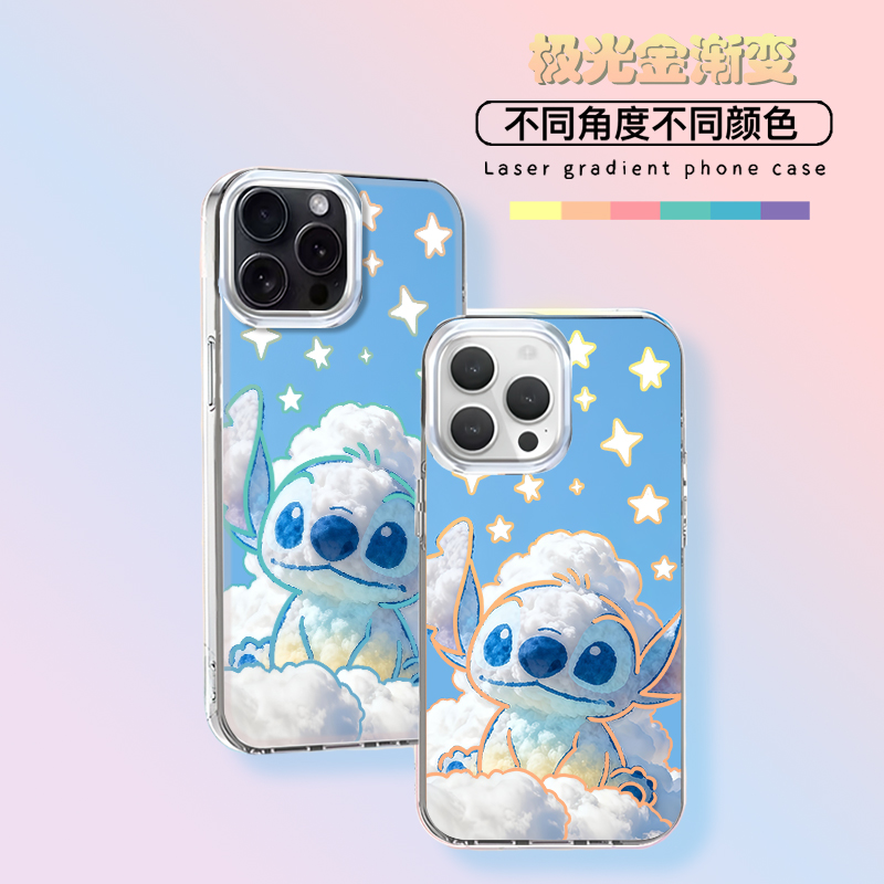 史迪仔新款适用苹果iphone华为VIVO小米OPPO一加动漫极光金手机壳