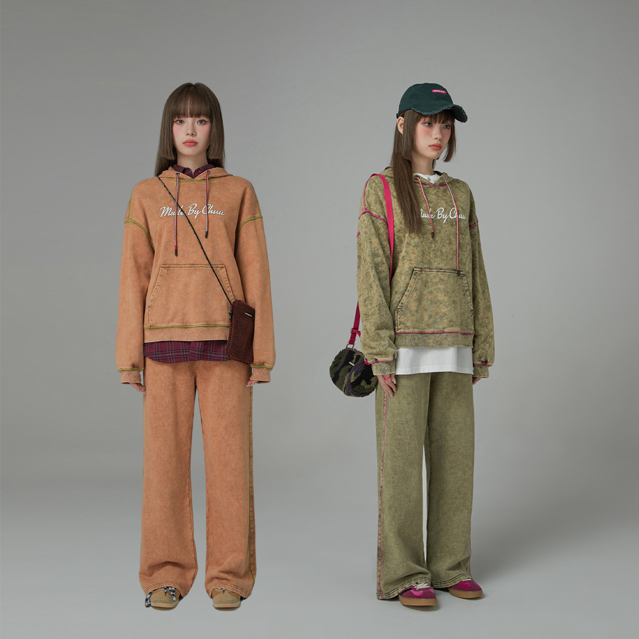 B002【金拐子专属】CHUU时尚潮流抽绳口袋宽松字母连帽卫衣-F