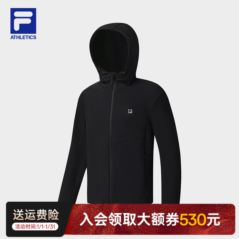 FILA斐乐男装冬季新款加绒外套梭织防风男士连帽上衣A51M541704F