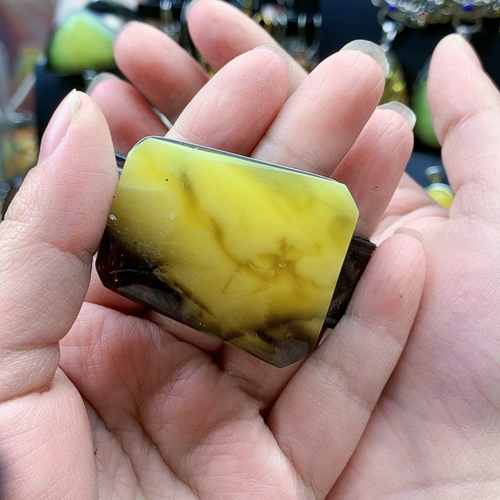 琥珀裸石银S925镶嵌手镯