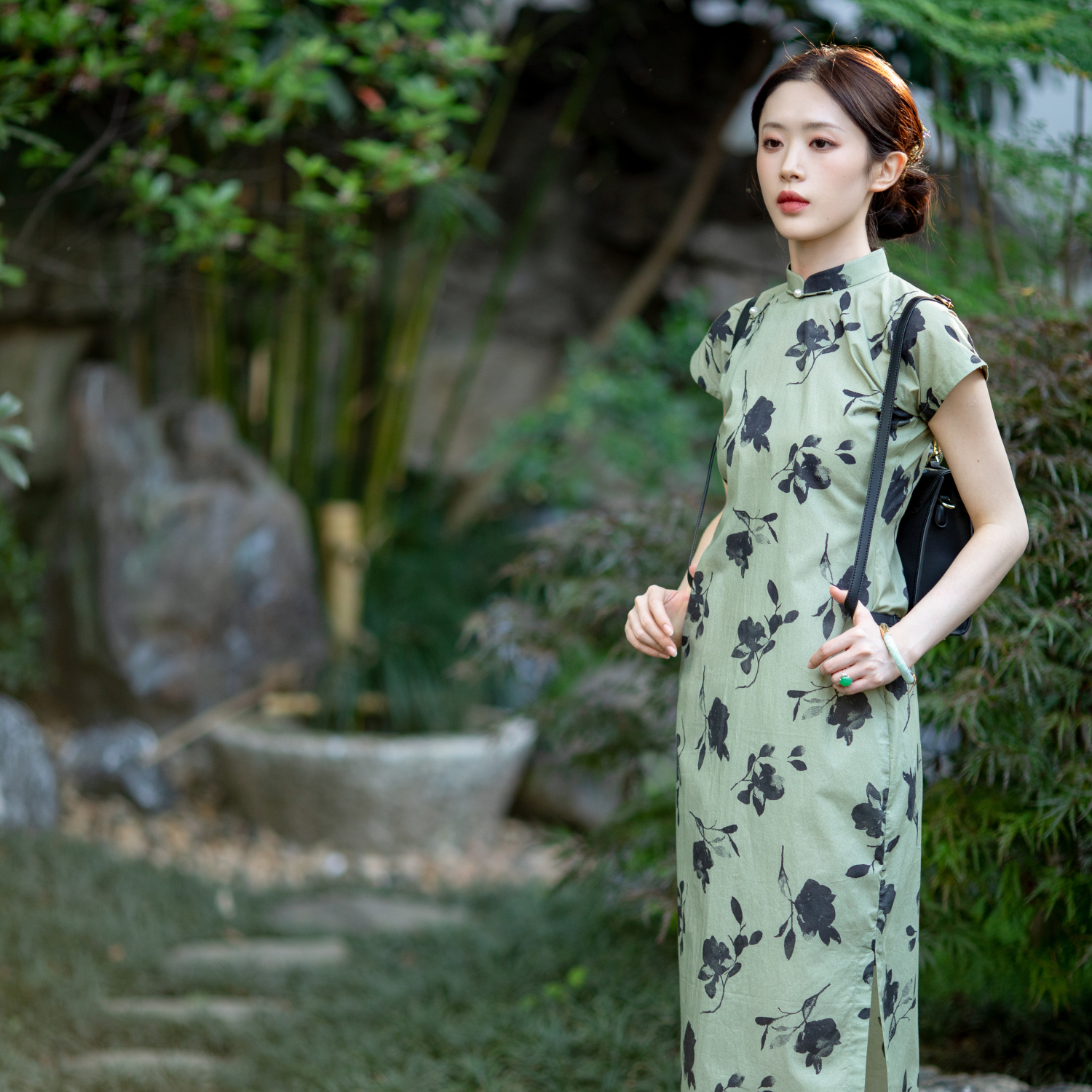 墨花纤影丨一城风絮丨夏季复古无袖印花立领盘扣修身中式国风旗袍