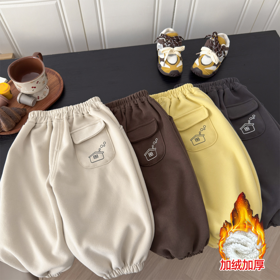 【高品质】儿童卫裤男童女童春秋冬运动休闲裤长裤韩版宽松加绒裤子