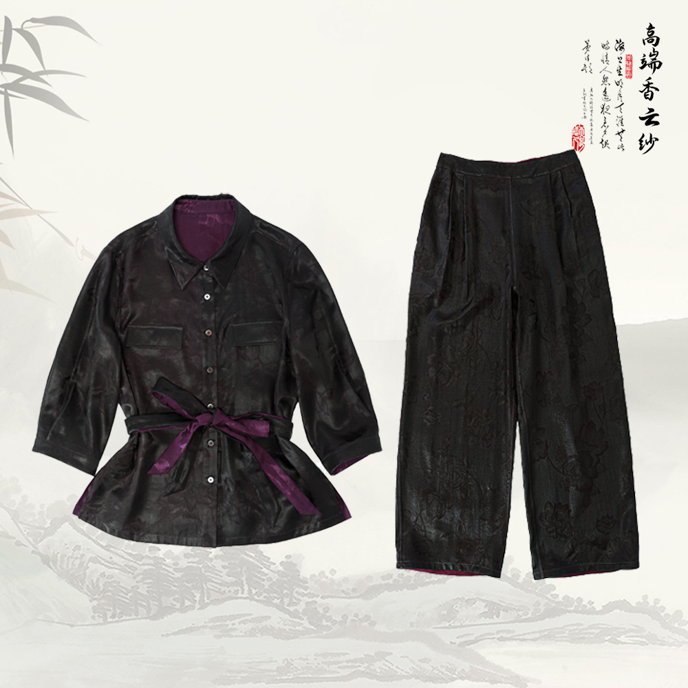 新款香云纱国风新中式翻领气质套装526388