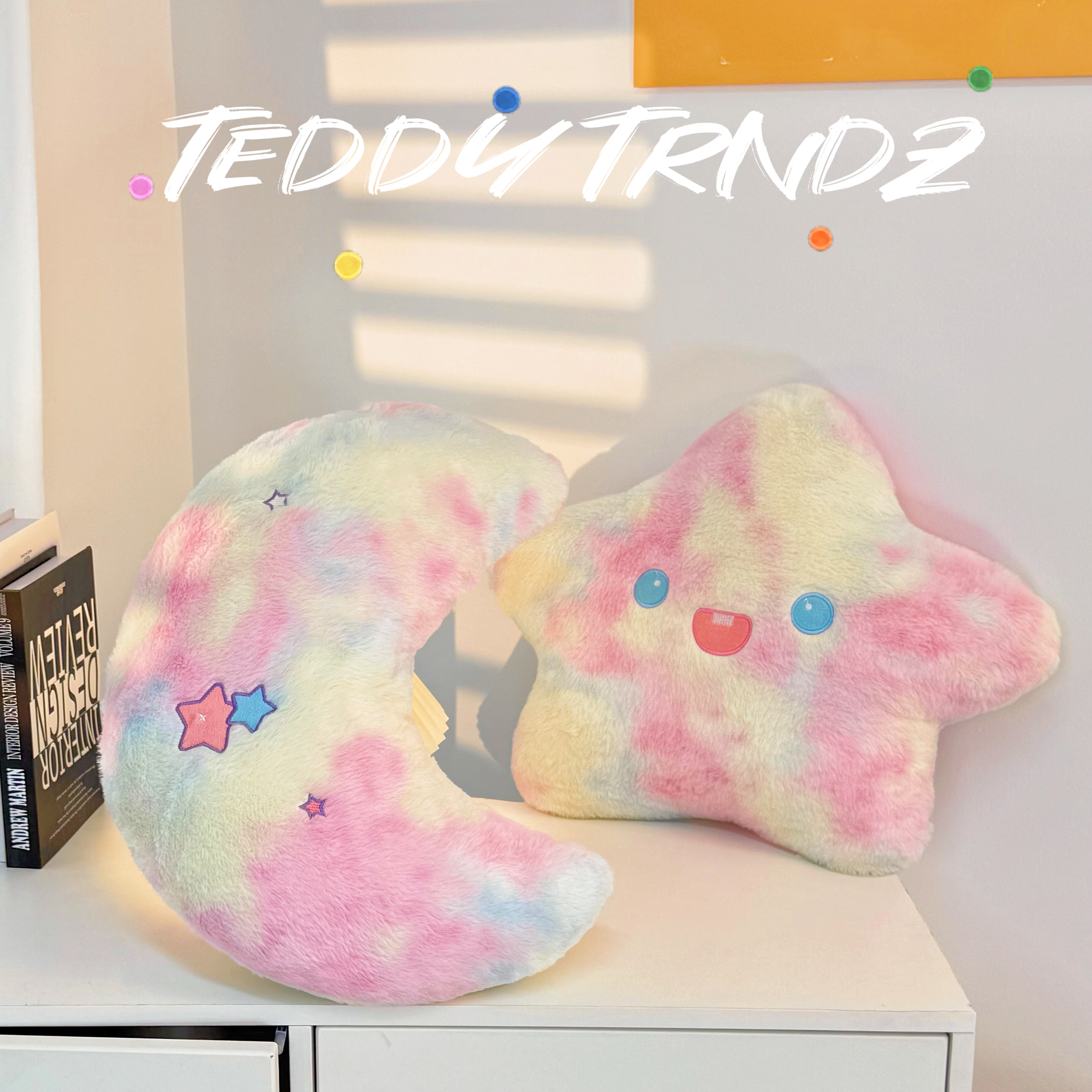 彩虹星月抱枕可爱卡通毛绒公仔玩偶玩具陪睡安抚公仔一个