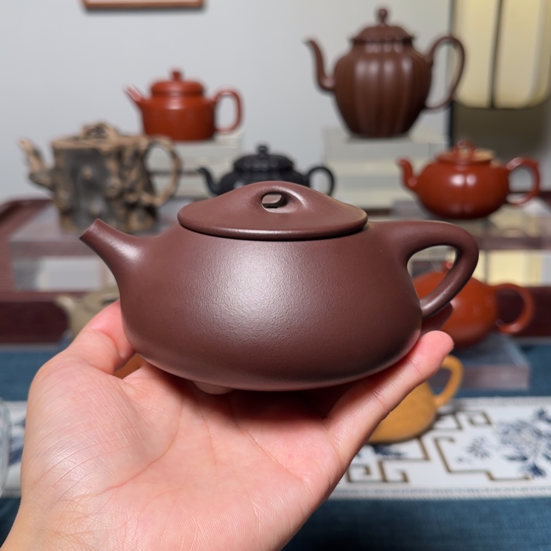 紫砂茶壶景舟石瓢陈腐老紫泥