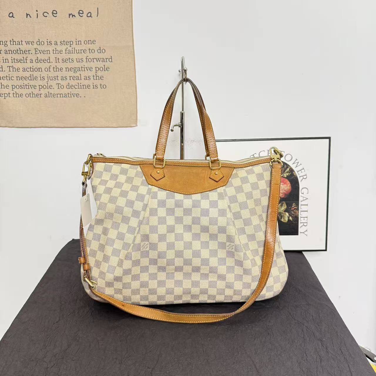 95新 LouisVuitton/路易威登 lv白棋盘格托特包/斜挎包/手提包
