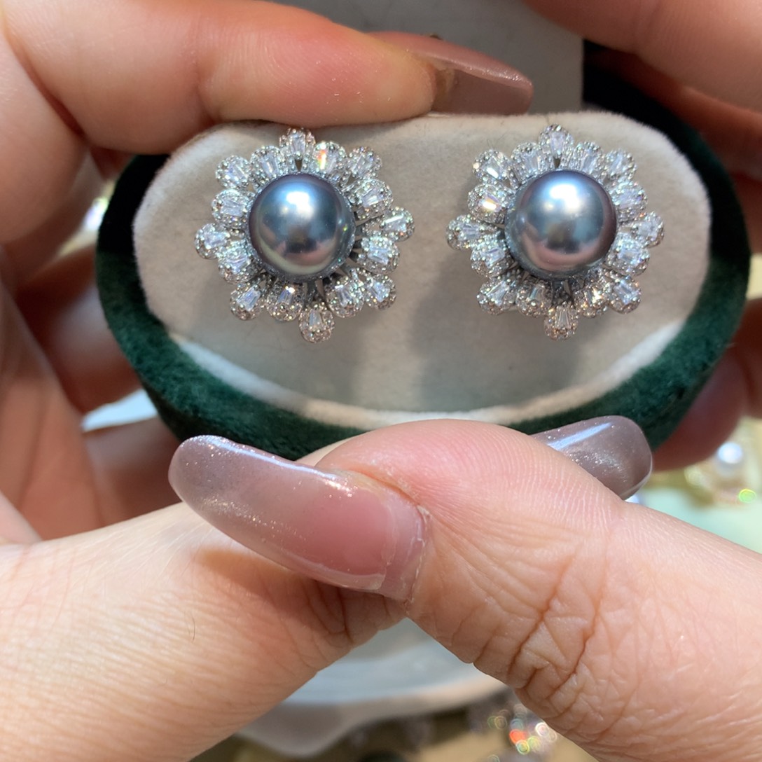 海水珍珠耳饰银S925镶嵌