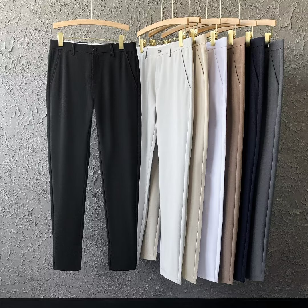 撤柜男装黑色修身直筒休闲裤春夏季薄款速干透气百搭弹力长裤