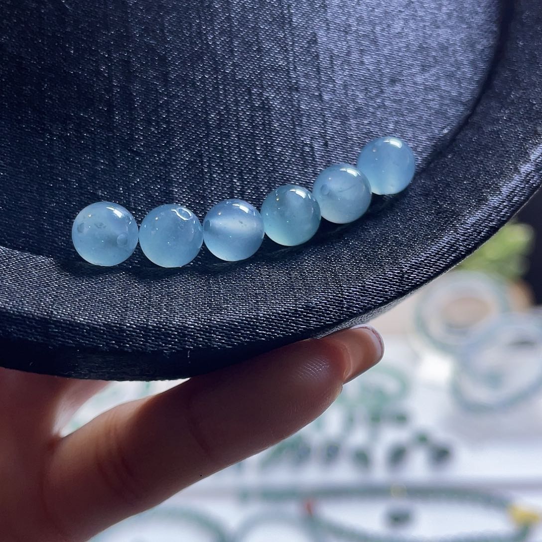 温****翡翠散珠7.8mm左右高冰珠子6颗