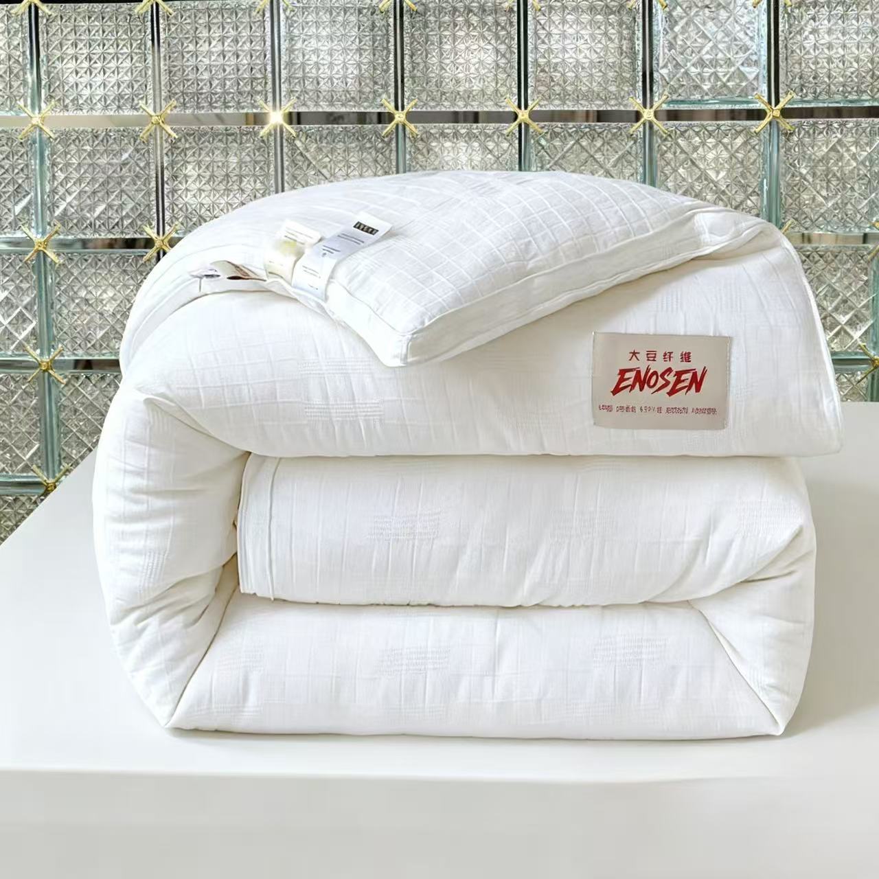 51%大豆纤维A类全棉春秋加厚保暖冬季华夫格子母被芯单人双人被芯