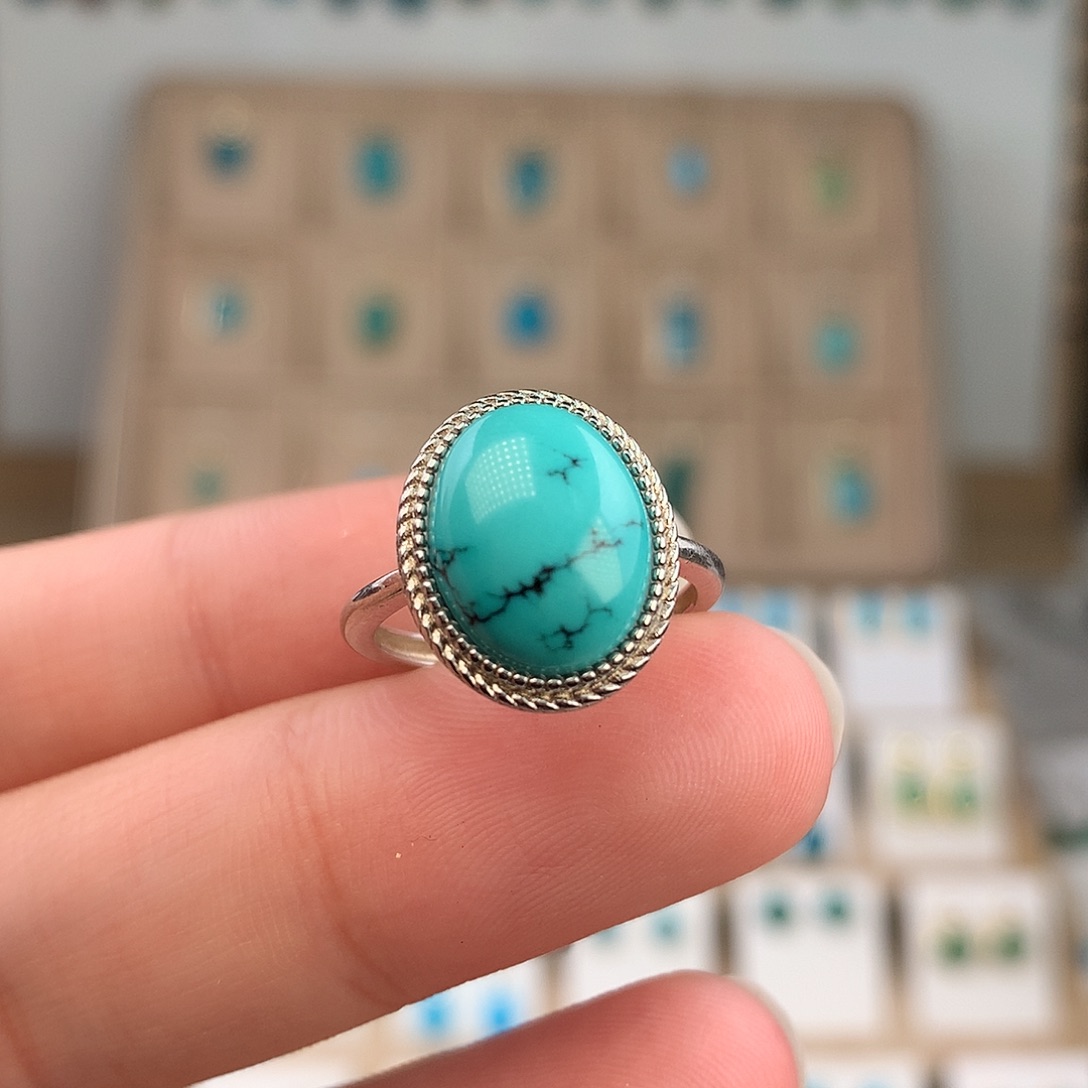 绿松石银S925镶嵌戒指