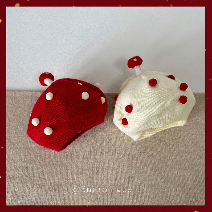 儿童洋气帽子秋冬季女童贝雷帽宝宝秋冬毛线帽婴幼儿针织画家毛线