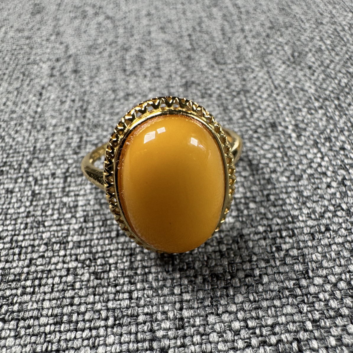 天然蜜蜡蛋面925银镶复古女戒时尚百搭气质轻奢