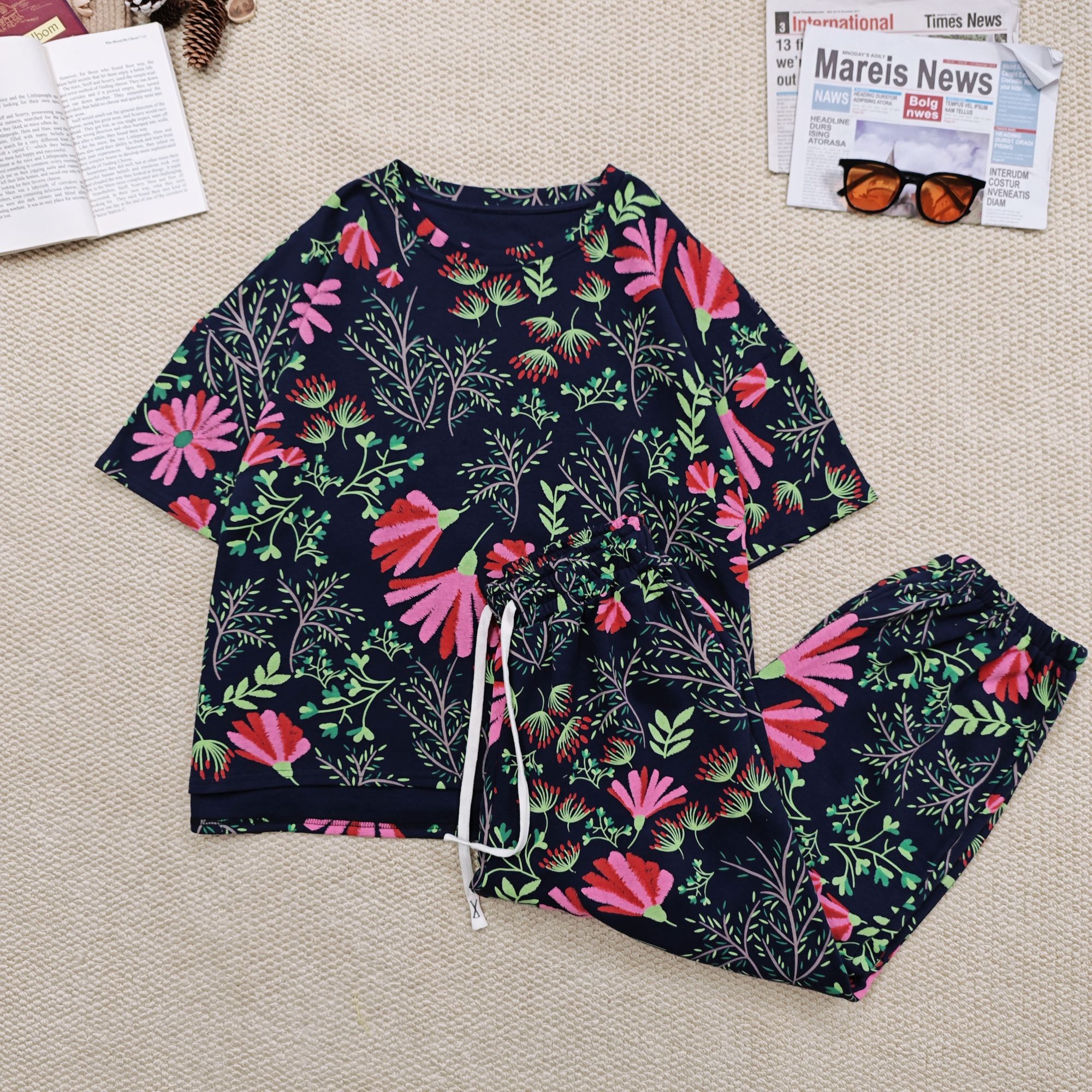 2025春季新款时尚百搭休闲印花短袖套装1061