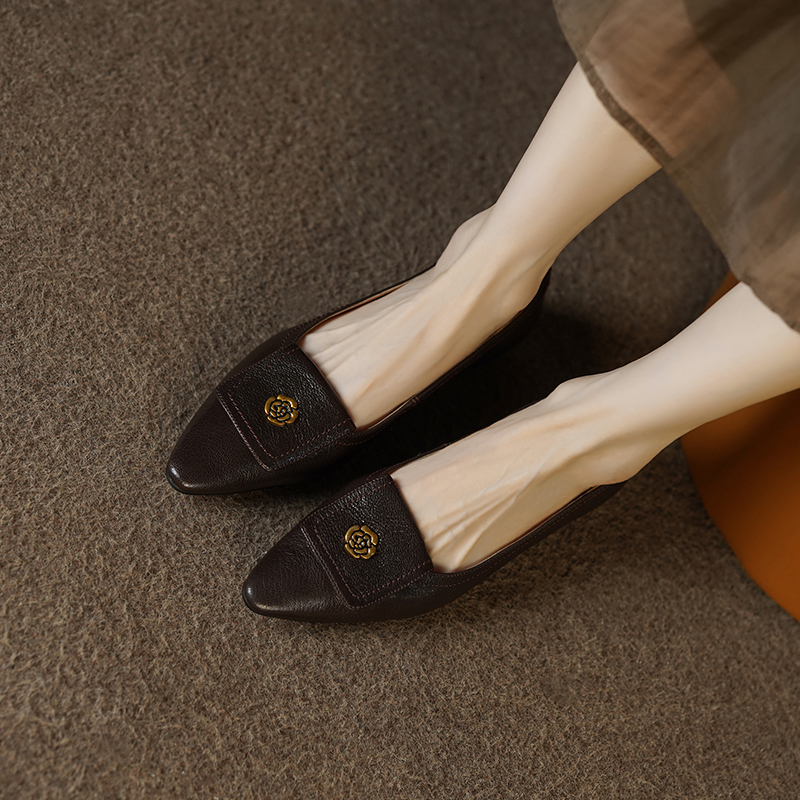 2.5cm/羊皮/粗跟单鞋女真皮舒适中跟小方头洋气高级感四季女鞋40