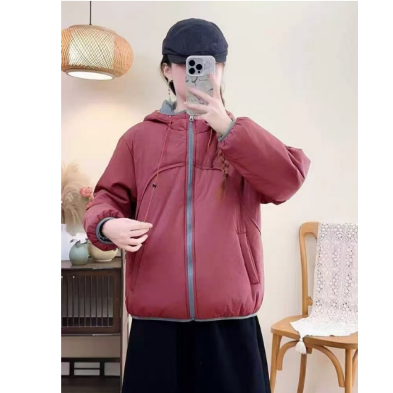 A15冬季纯色棉服厚款休闲韩版时尚简约显瘦外套女