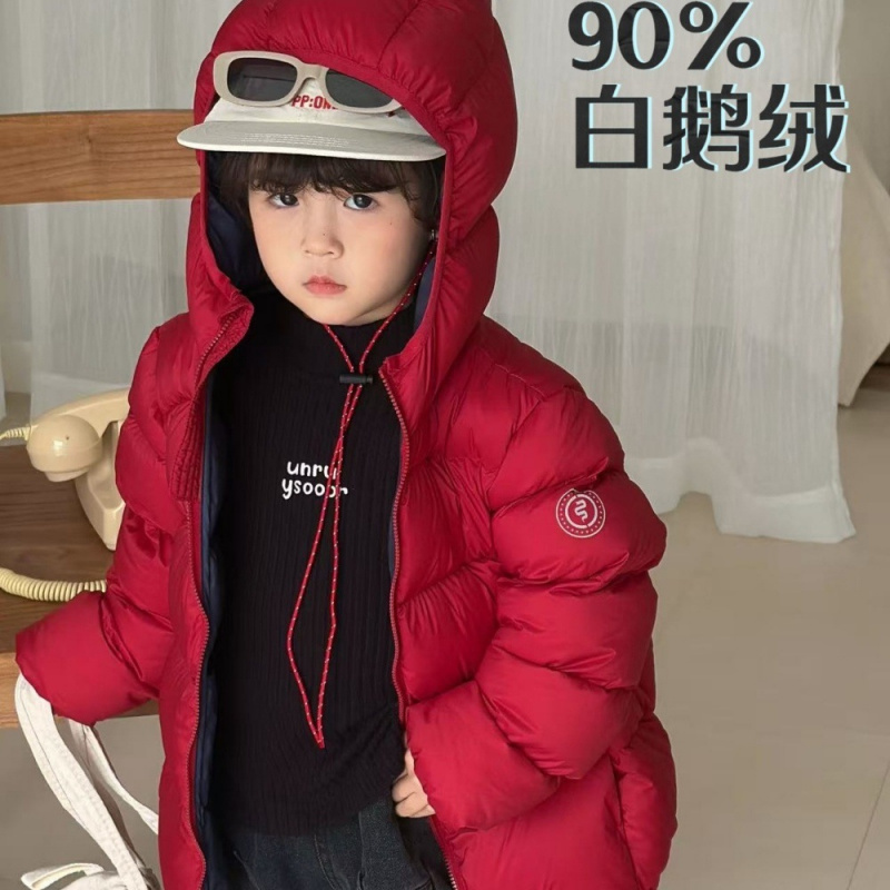 巴拉扣扣【高标】90白鹅绒儿童极寒三防加厚羽绒服红色本命年拜年服