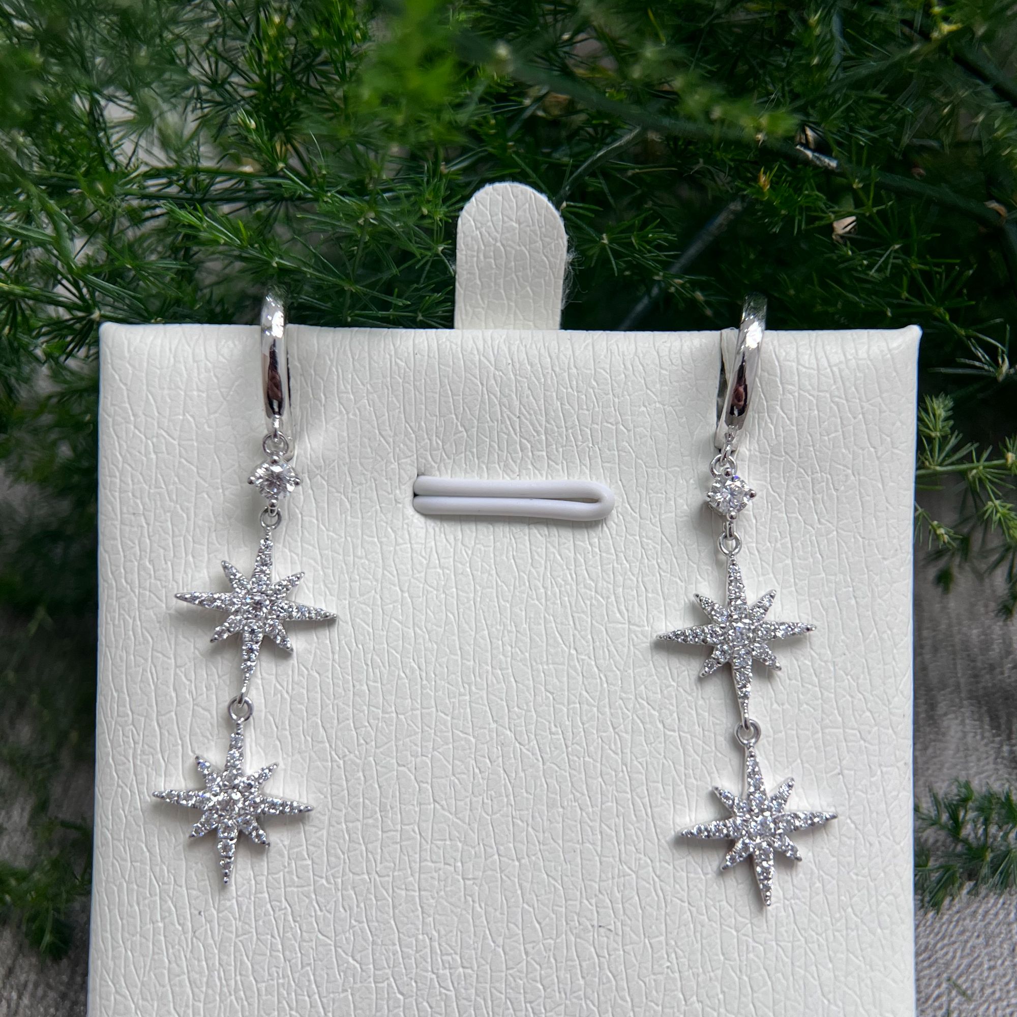 铂金镶嵌六芒星耳钉