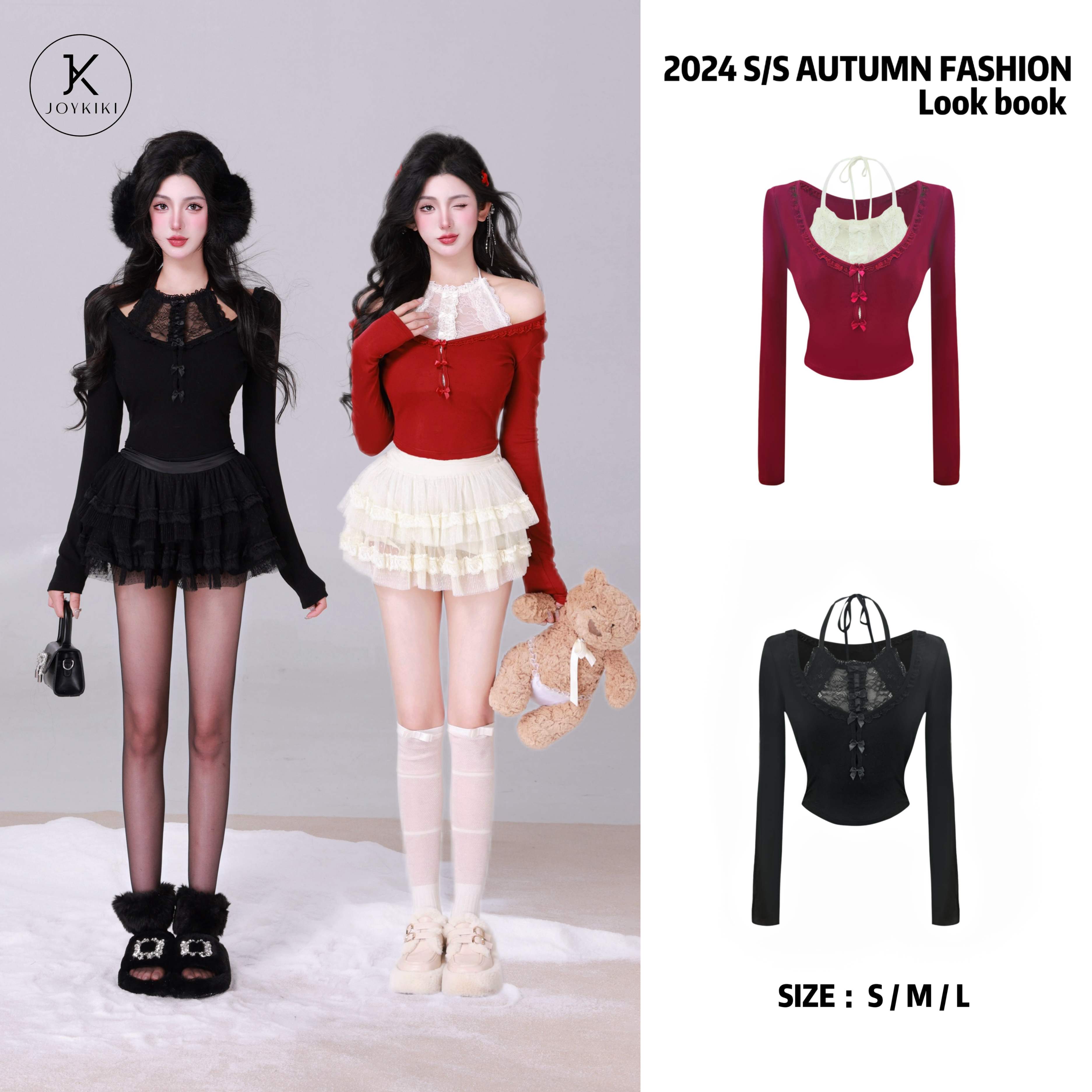 【JOYKIKI 清清!】【偏爱御姐】秋冬拼接蕾丝假两件辣妹上衣 J24D113