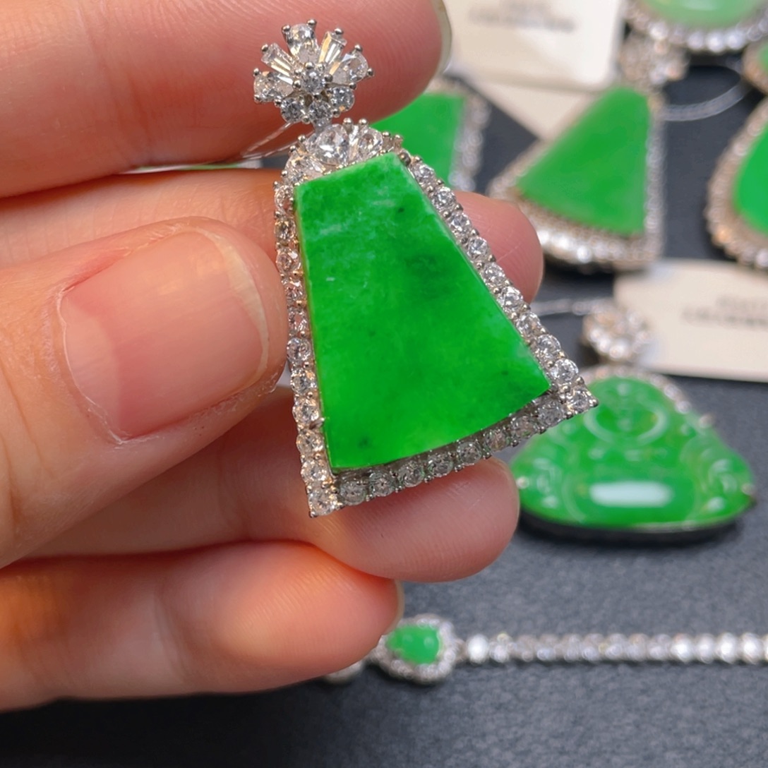 翡翠银S925镶嵌吊坠(不含链)