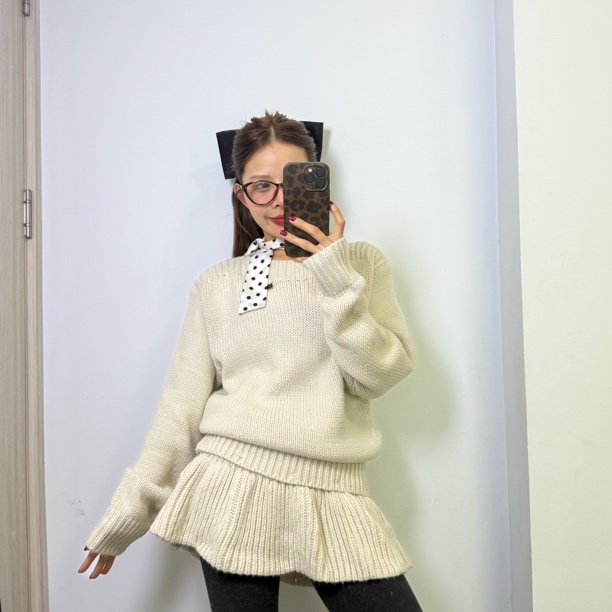 【San W】冬慵懒风软糯圆领羊毛针织上衣裙帘设计可拆卸两穿连衣裙