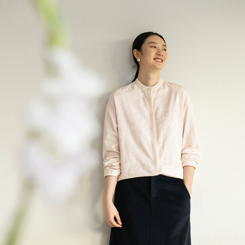 牧衣游原创 28姆米重磅提花丝棉衬衫简约气质粉色文艺衬衣 净尘客