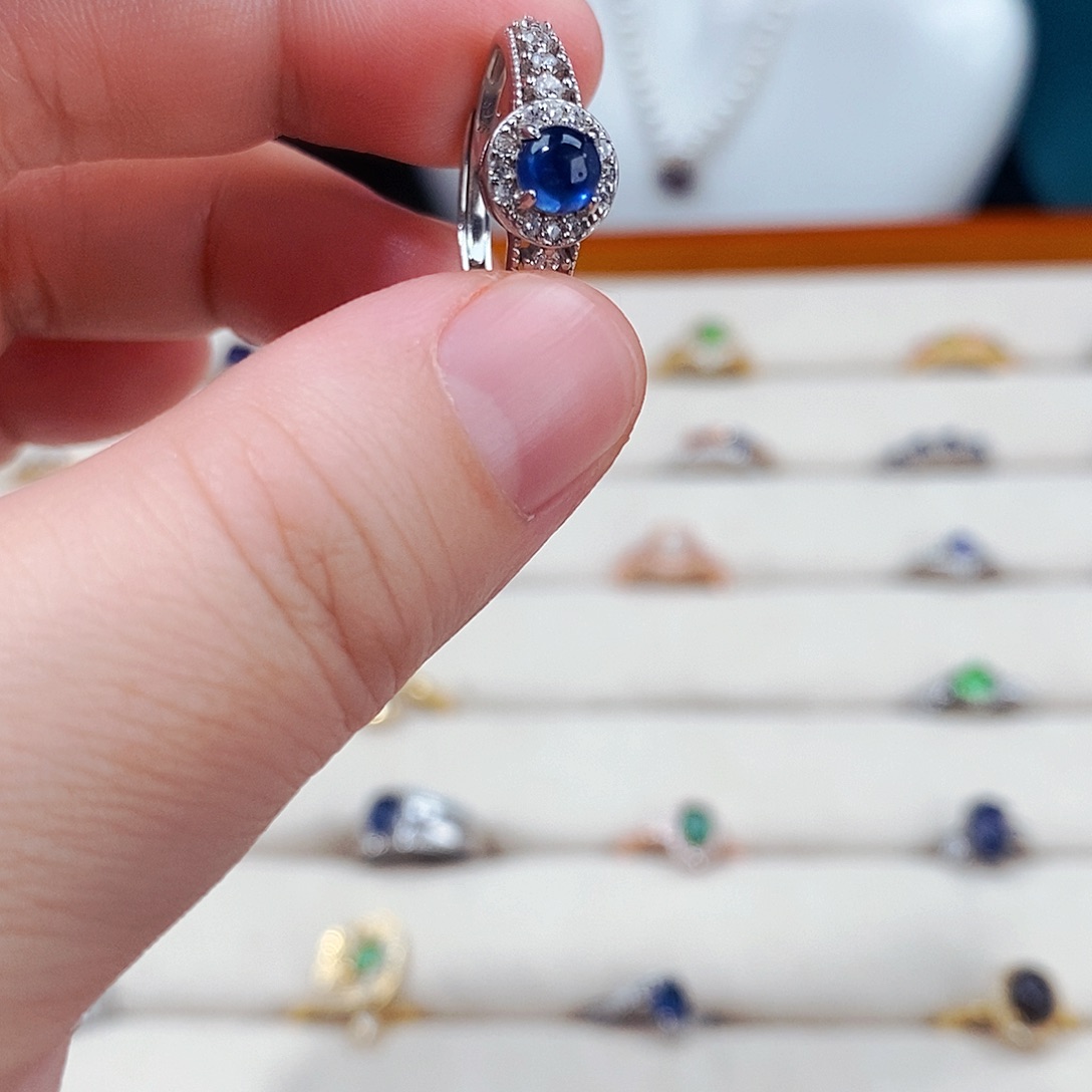 蓝宝石戒指银S925镶嵌