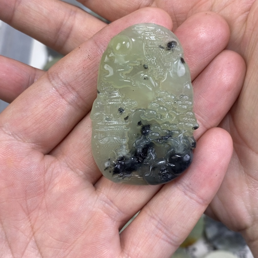 【闪购商品】岫玉未镶嵌颈饰岫玉山水牌吊坠