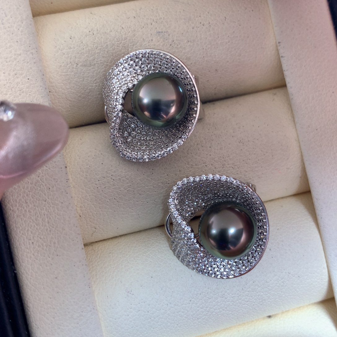 海水珍珠耳饰银S925镶嵌