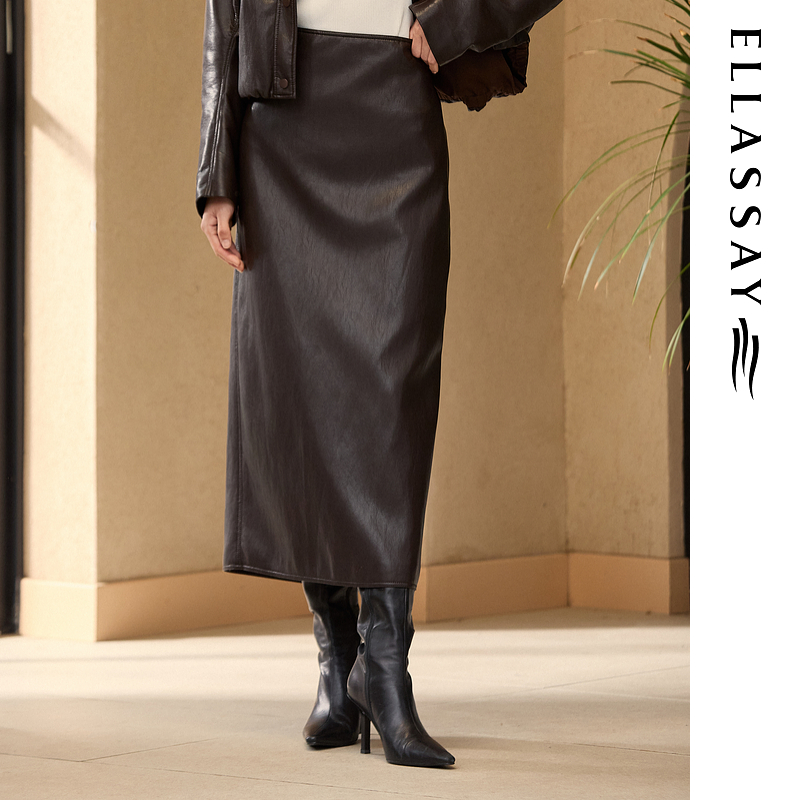 ELLASSAY歌力思2025秋季新款直筒剪裁A字半身裙女EWB363Q00900