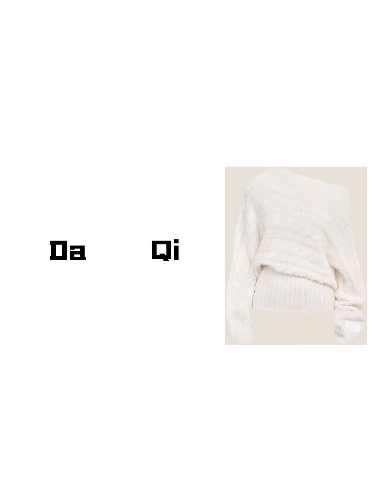 【Da    Qi】田曦薇同款解构斜肩绞花毛衣宽松慵懒复古针织衫