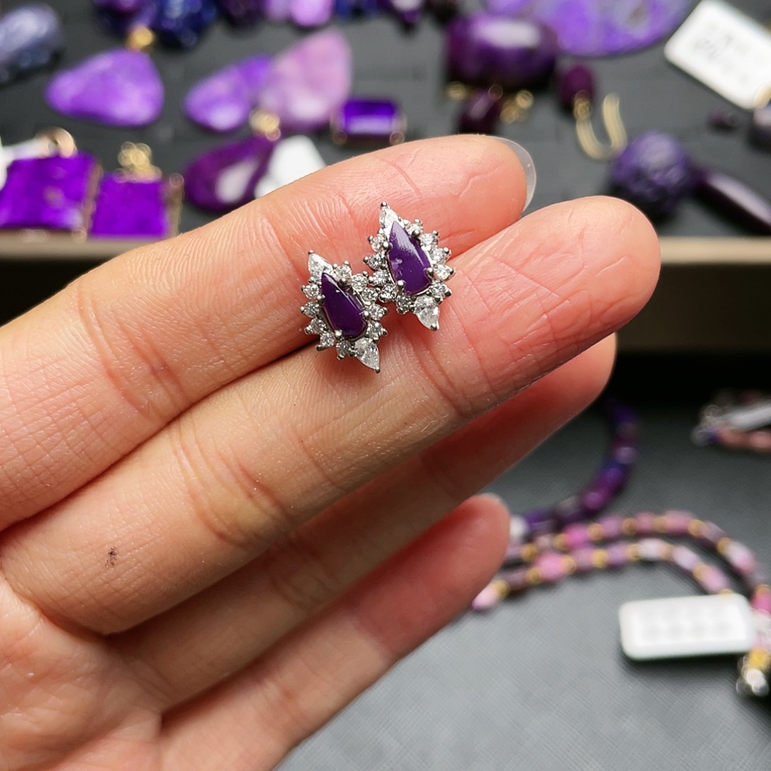 苏纪石（舒俱来）耳钉银S925镶嵌