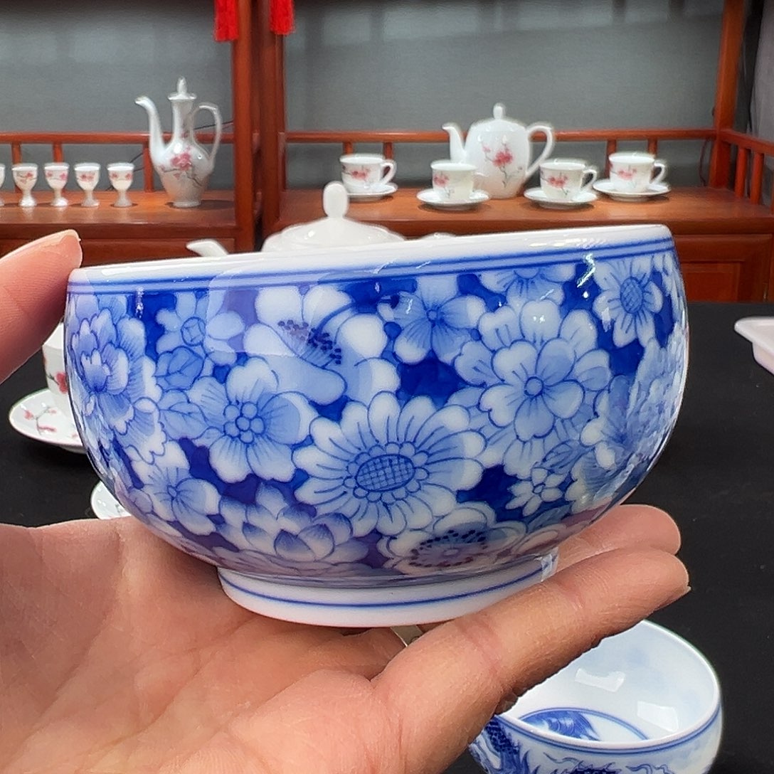 柴窑青花万花罗汉杯