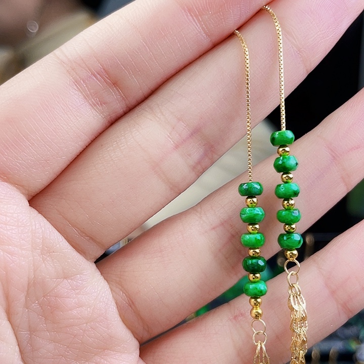 翡翠耳饰银S925镶嵌饰品