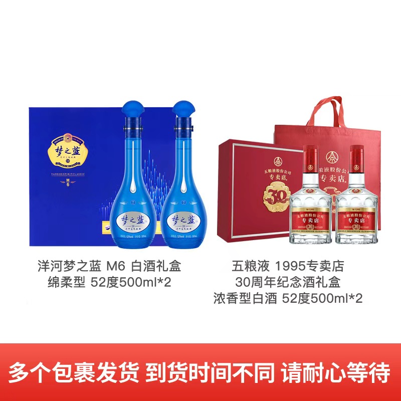 洋河 梦之蓝M6礼盒52度500ml*2+五粮液1995专卖店礼盒52度500ml*2