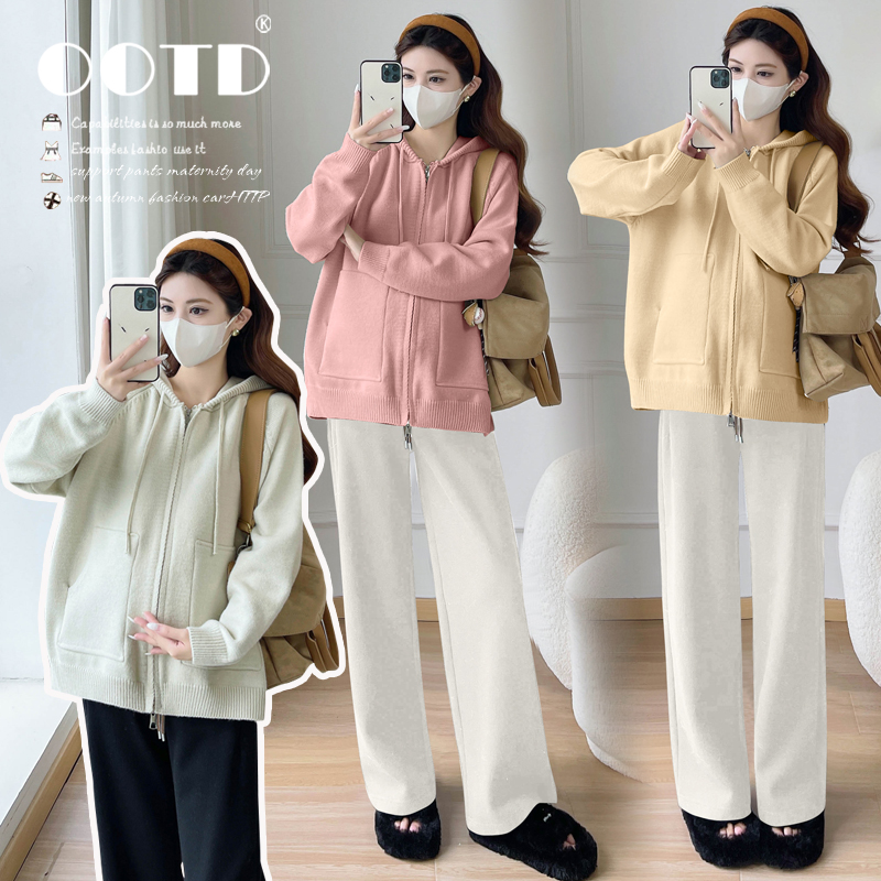 【晴晴】孕妇卫衣秋冬季2025新款时尚宽松加厚连帽针织开衫毛衣秋装