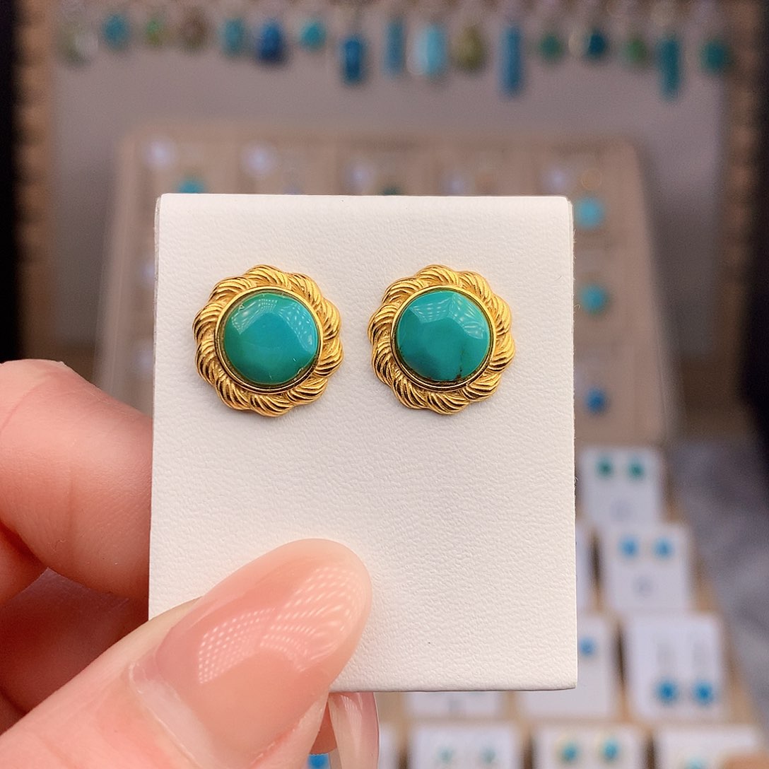 银S925镶嵌绿松石耳饰