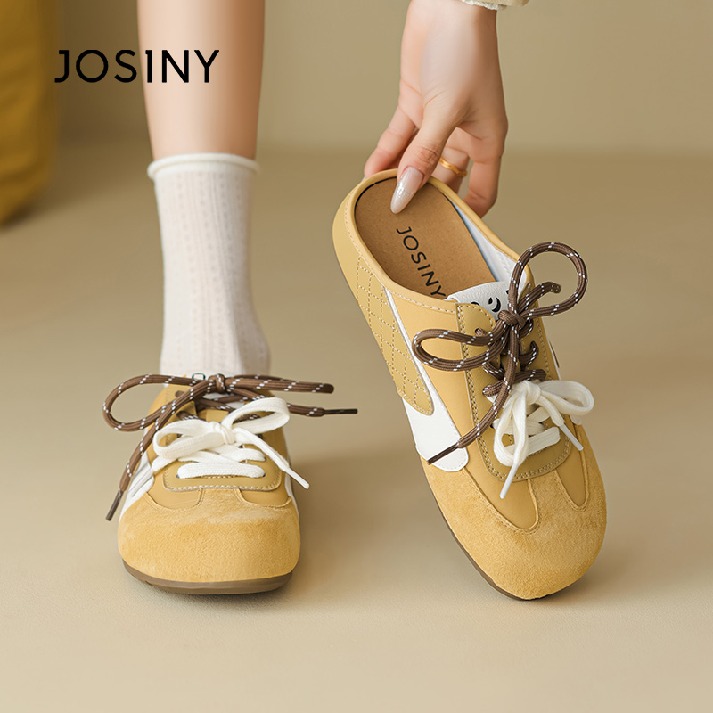 卓诗尼一脚蹬懒人鞋百搭黄色软底女鞋子2025新款包头德训半拖鞋女