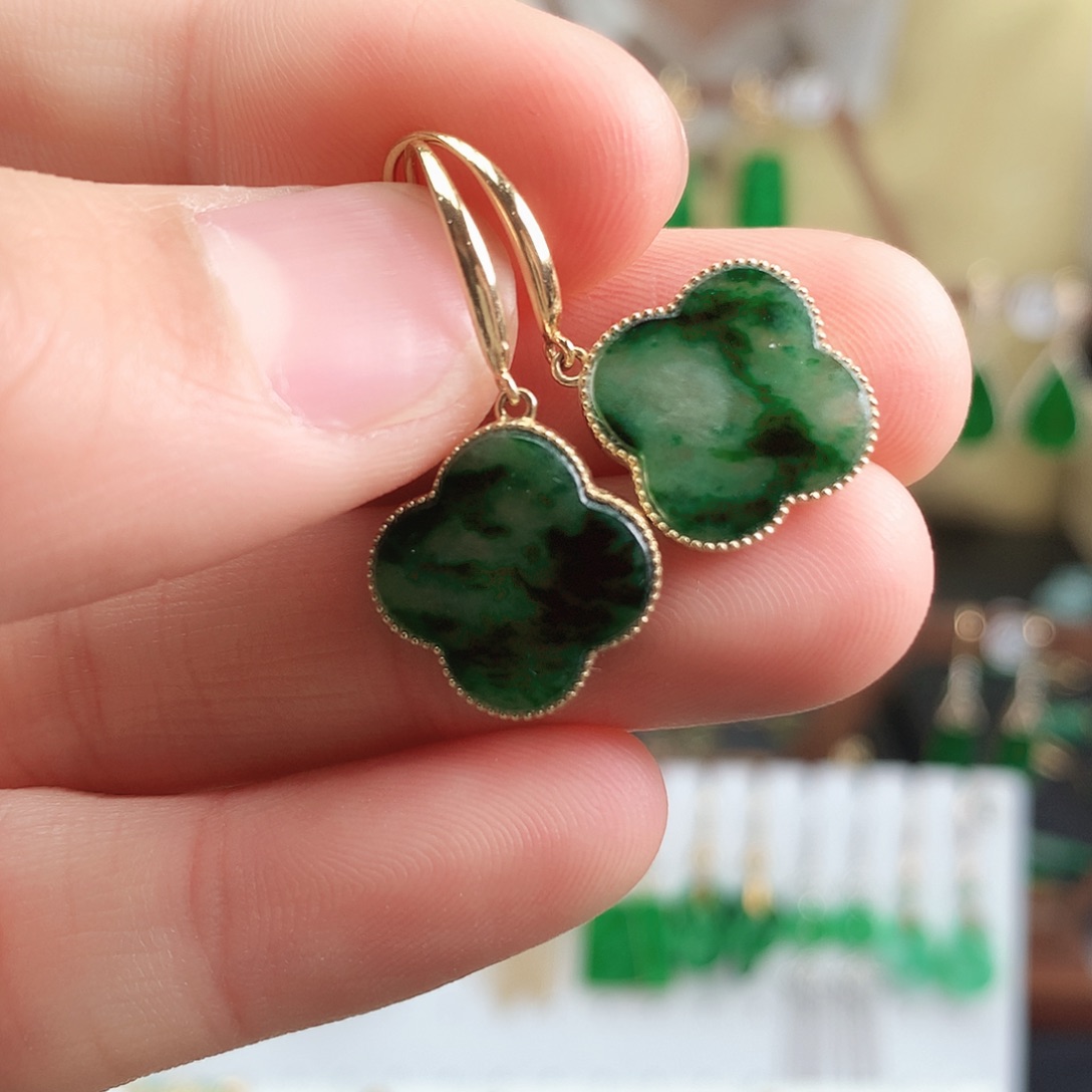 翡翠耳饰18K金镶嵌耳饰