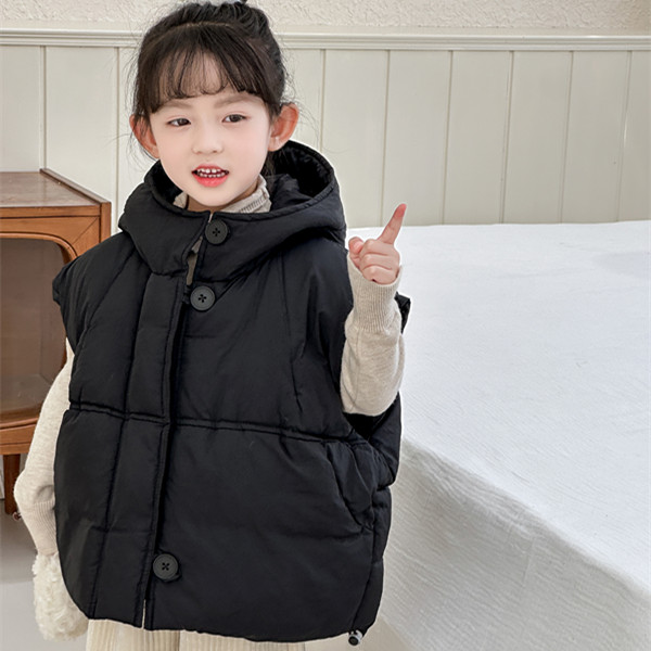 秋冬新款儿童棉服马甲男女童中大童保暖加厚连帽背心宽松外穿洋气