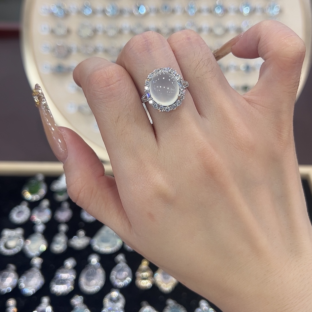 L****蛇纹石玉银S925镶嵌戒指