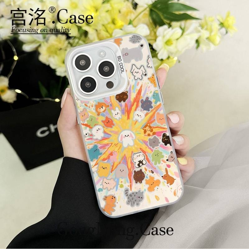 烟花爆炸一群小狗彩银壳适用于iPhone苹果17手机壳华为oppo小米手