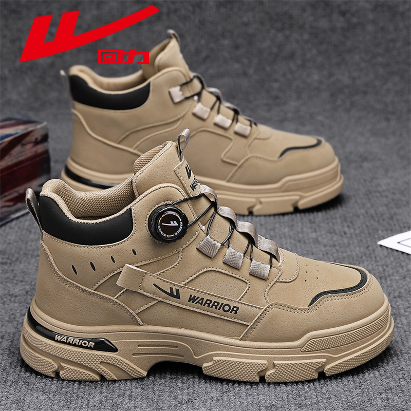 回力男鞋登山青少年工装旋转纽扣秋季防水防滑耐磨潮流男士马丁靴