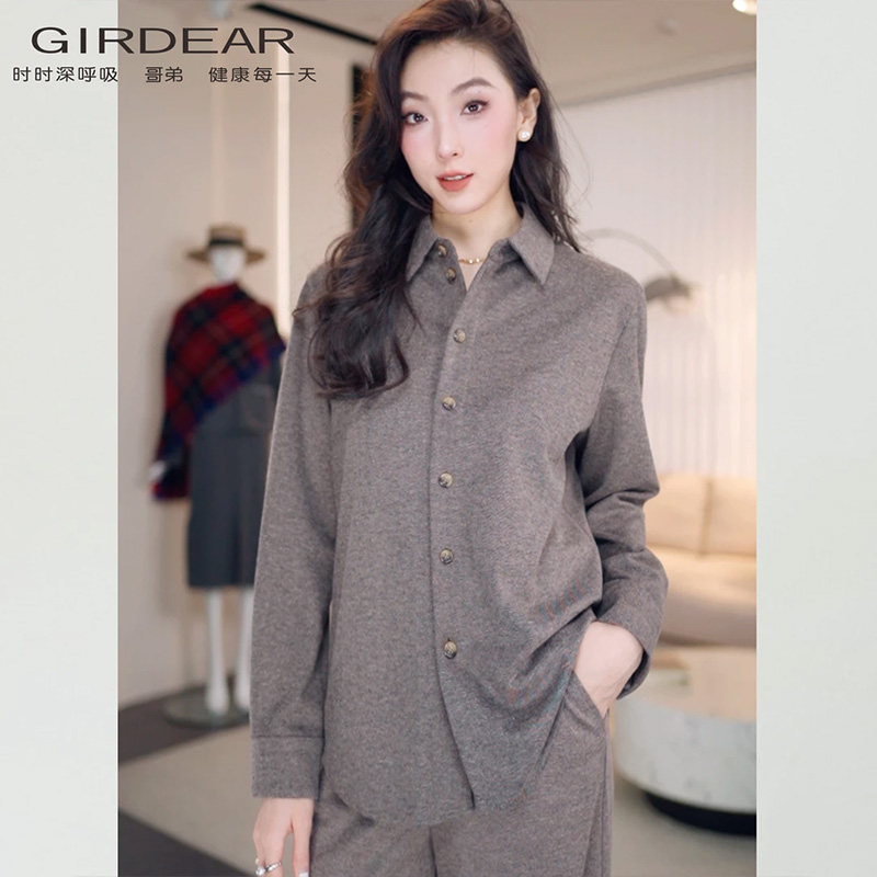 GIRDEAR/哥弟新款老钱调性时尚松弛感百搭修身显瘦休闲衬衫130168