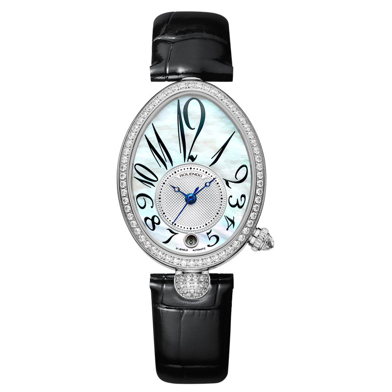 那不勒斯系列 气质女款镶钻银黑日历全自动机械女性腕表XX