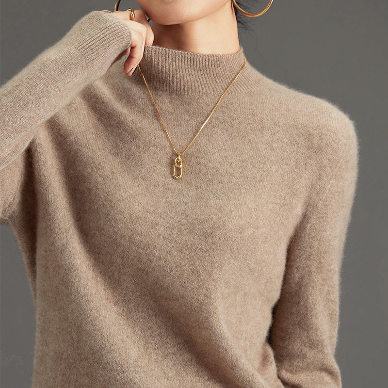 【100%山羊绒】半高+圆领+堆领一线成衣纯色打底XWY