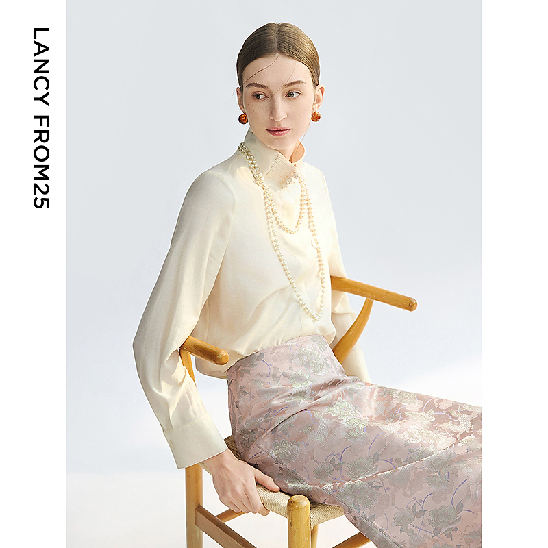 「欧若智性风」朗姿新中式上衣高级感气质内搭叠穿长袖白衬衫2025年