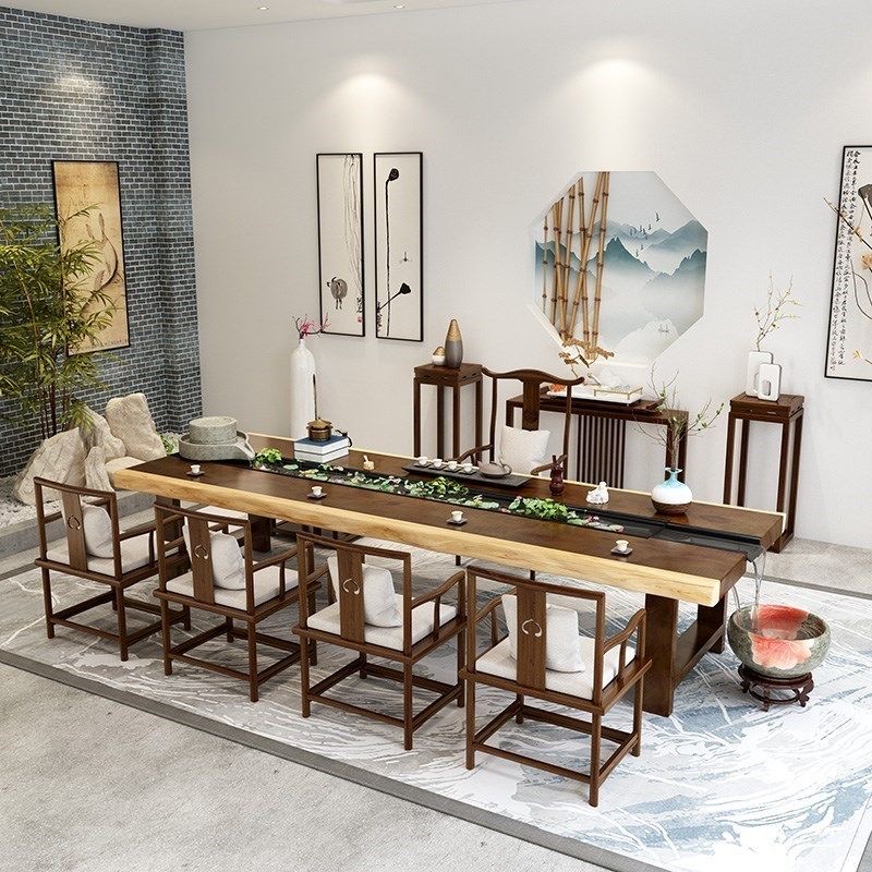 新中式简约现代实木流水功夫泡茶桌椅茶几循环养鱼茶台禅意